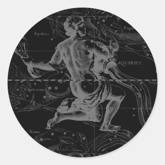 ヘベリアスによる水族星星座の地図 ラウンドシール (正面)