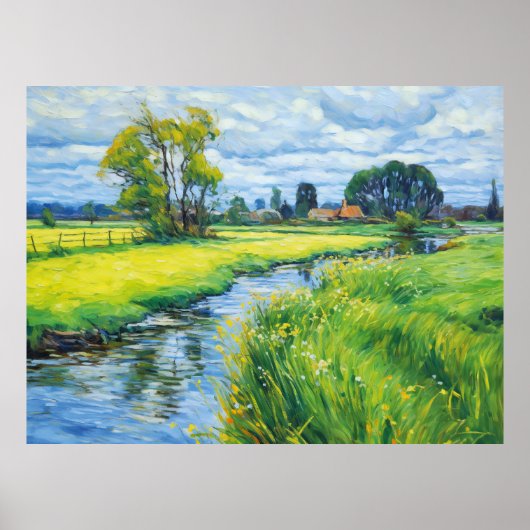 ヘベル川沿いの緑の牧草地 ポスター (正面)