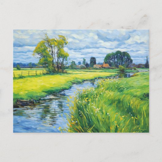 ヘベル川沿いの緑の牧草地 ポストカード (正面)