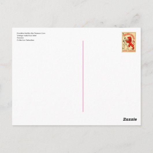 ヘラクレスがネメアのライオンのはがきと戦う ポストカード (裏面)
