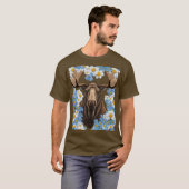 ヘラジカとアラスカのワスレナグサの花 Tシャツ (正面フル)