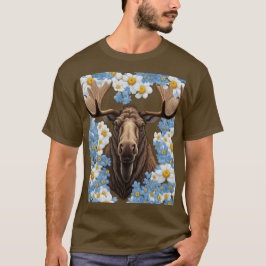 ヘラジカとアラスカのワスレナグサの花 Tシャツ