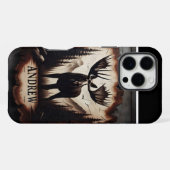 ヘラジカと山の木製サイン iPhoneケース (裏面横)