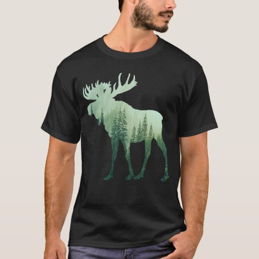 ヘラジカと森の自然 Tシャツ (正面)