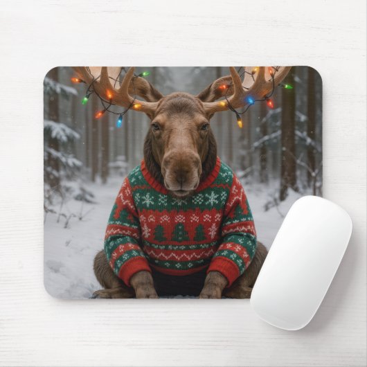 ヘラジカのダサ可愛いクリスマスセーター マウスパッド (マウス)