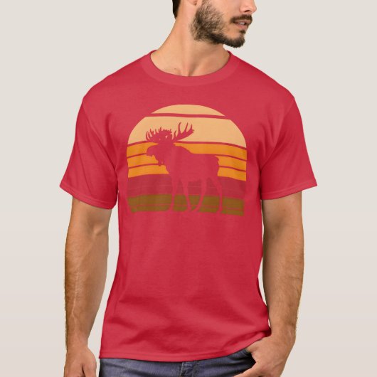 ヘラジカの夕日 動物 楽しい Tシャツ (正面)