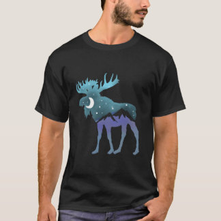 ヘラジカの夜空 月 星 Tシャツ