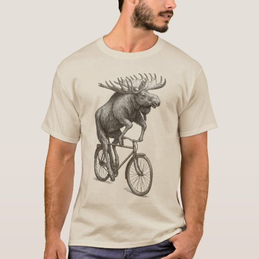 ヘラジカ自転車ビンテージアニマルアートラバー Tシャツ (正面)