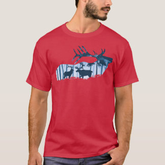 ヘラジカ シルエット 森の動物 レトロ Tシャツ