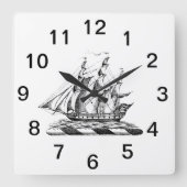 ヘラルディックヴィンテージ航海のクリッパーシップクレスト スクエア壁時計 (正面)