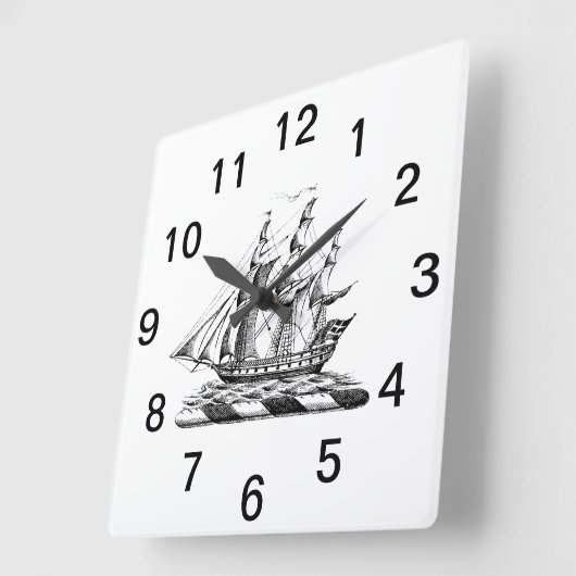 ヘラルディックヴィンテージ航海のクリッパーシップクレスト スクエア壁時計 (傾斜)