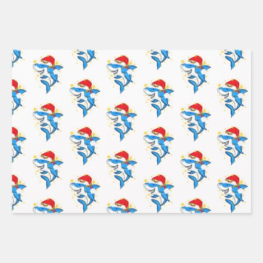 ヘラルドおもしろいエンジェルのシャークがクリスマスカードを歌う ラッピングペーパーシート (正面3)