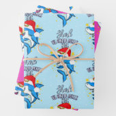 ヘラルドおもしろいエンジェルのシャークがクリスマスカードを歌う ラッピングペーパーシート (インサイチュ)