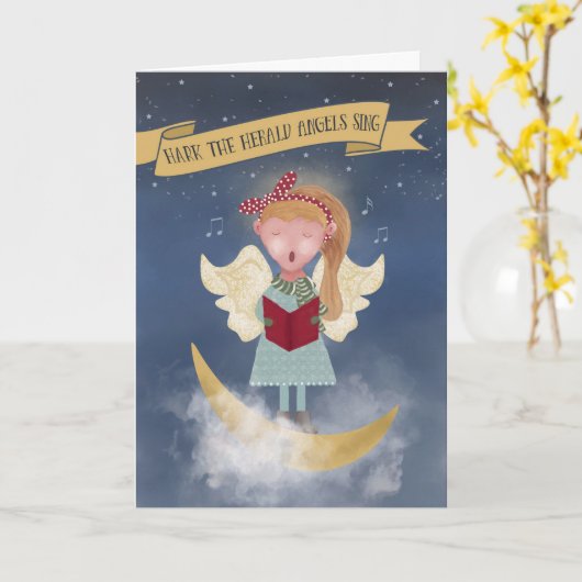 ヘラルドエンジェルス歌うクリスマスエンジェル カード (黄色い花)