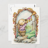 ヘラルド – かわいい中世ウサギのアートポストカード ポストカード (正面/裏面)