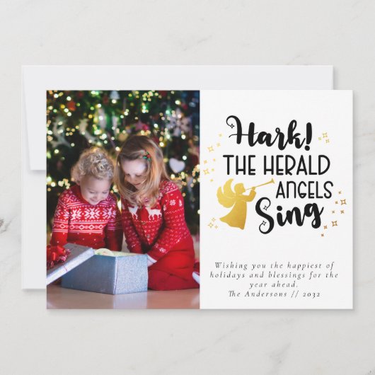 ヘラルド・エンジェルスの金箔の写真を歌う シーズンカード (正面)