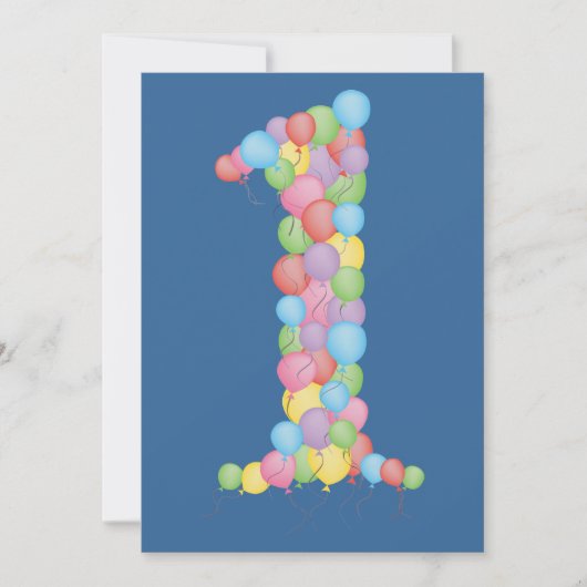 ヘリウム風船 1歳の誕生日 ナンバーワンパーティー 招待状 (正面)