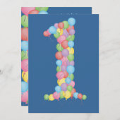 ヘリウム風船 1歳の誕生日 ナンバーワンパーティー 招待状 (正面/裏面)