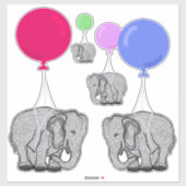 ヘリウ飛んでいるム気球を持つ象 シール (シート)