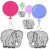 ヘリウ飛んでいるム気球を持つ象 シール (正面)