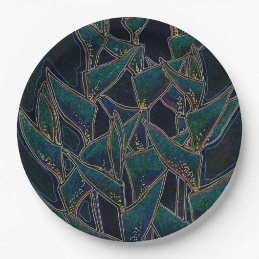 ヘリコニアロストラタトロピカルフラワーズブラック ペーパープレート (正面)