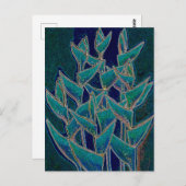ヘリコニアロストラタトロピカルフラワーフローラアートティール(緑がかった色) ポストカード (正面/裏面)