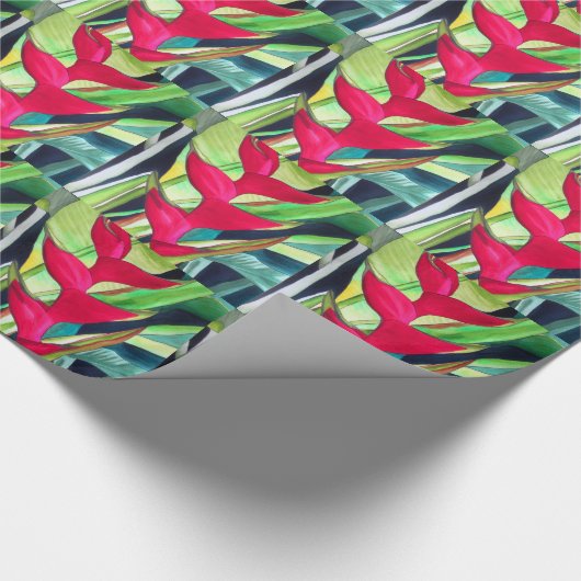 ヘリコニアロブスタークロートロピカルウォーター色の花 ラッピングペーパー (角)