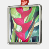 ヘリコニア ロブスタークロー 熱帯の水彩画の花 メタルオーナメント (左)