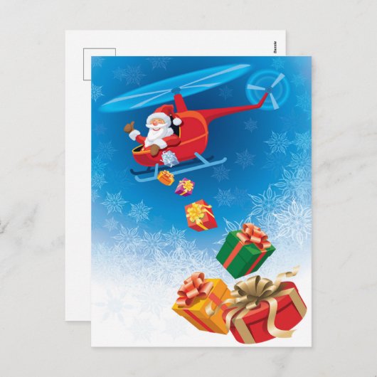 ヘリコプターからのサンタ投げギフトおもしろい シーズンポストカード (正面/裏面)