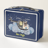 ヘリコプターでかわいい警察犬 メタルランチボックス (正面)