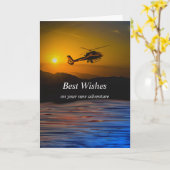 ヘリコプターでの退職おめでとう カード (黄色い花)