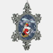 ヘリコプターでサンタクロース スノーフレークピューターオーナメント (左)