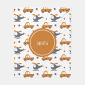 ヘリコプターと車キッドおもちゃパターン&ボーイネーム フリースブランケット (正面)