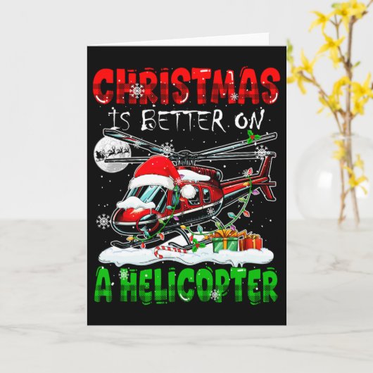 ヘリコプターに乗ったサンタのドライバー クリスマスはヘリコプターの方がいい C カード (黄色い花)