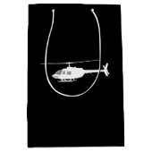 ヘリコプターのチョッパーのシルエットの飛行黒 ミディアムペーパーバッグ (正面)