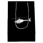 ヘリコプターのチョッパーのシルエットの飛行黒 ミディアムペーパーバッグ (裏面)