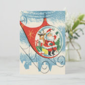 ヘリコプターのビンテージクリスマスサンタとトナカイ シーズンカード (スタンド正面)