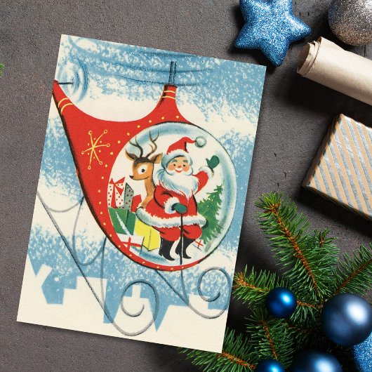 ヘリコプターのビンテージクリスマスサンタとトナカイ シーズンカード