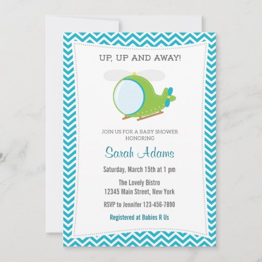 ヘリコプターのベビーシャワーの招待状 招待状 (正面)