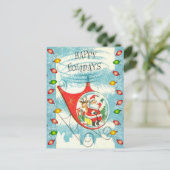 ヘリコプターのモダンなヴィンテージのクリスマスのレトロのサンタ シーズンポストカード (スタンド正面)