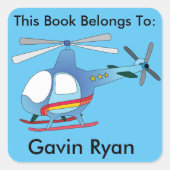ヘリコプターの男の子の本のラベルのステッカー スクエアシール (正面)