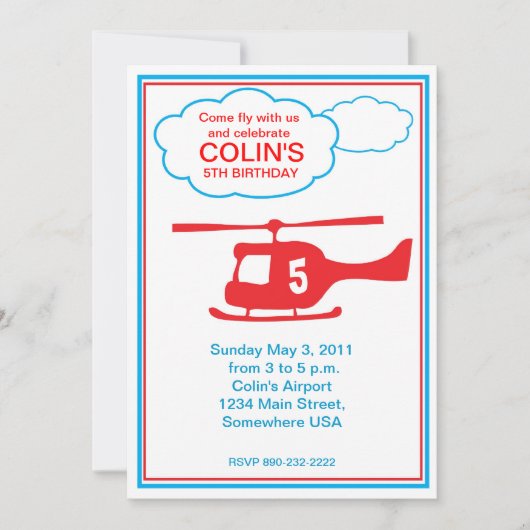 ヘリコプターの男の子の誕生日のパーティの招待状 招待状 (正面)