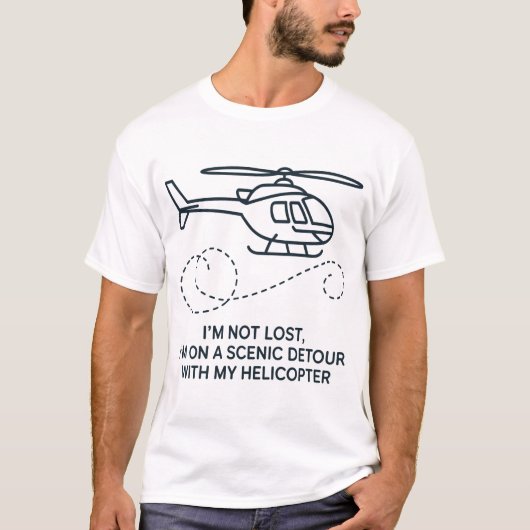 ヘリコプターの線画ミニマリストデザイン Tシャツ (正面)