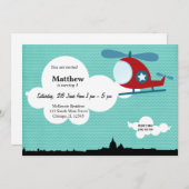 ヘリコプターの誕生日テーマ（青） 招待状 (正面/裏面)