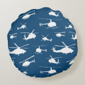 ヘリコプターは//の濃紺//のシルエットを描きます ラウンドクッション (裏面)