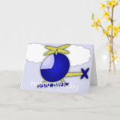 ヘリコプターをテーマにしたハッピーバースデーグリーティングカード カード (黄色い花)