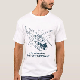 ヘリコプターを操縦する – 技術図面風ラインアートデザイン Tシャツ