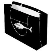 ヘリコプターチョッパーシルエット飛んでいるブラック ラージペーパーバッグ (裏面アングル)