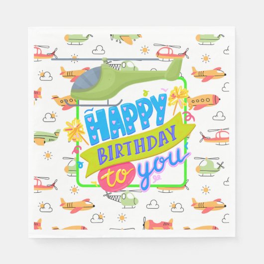 ヘリコプターハッピーバースデー スタンダードランチョンナプキン (正面)