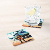 ヘリコプターパイロット誕生日 スクエアペーパーコースター (インサイチュ)